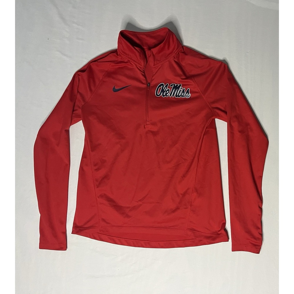 Nike Dri Fit Ole Miss Rebels 1/4 Zip Pullover Shirt Men's SZ Medium Red Football